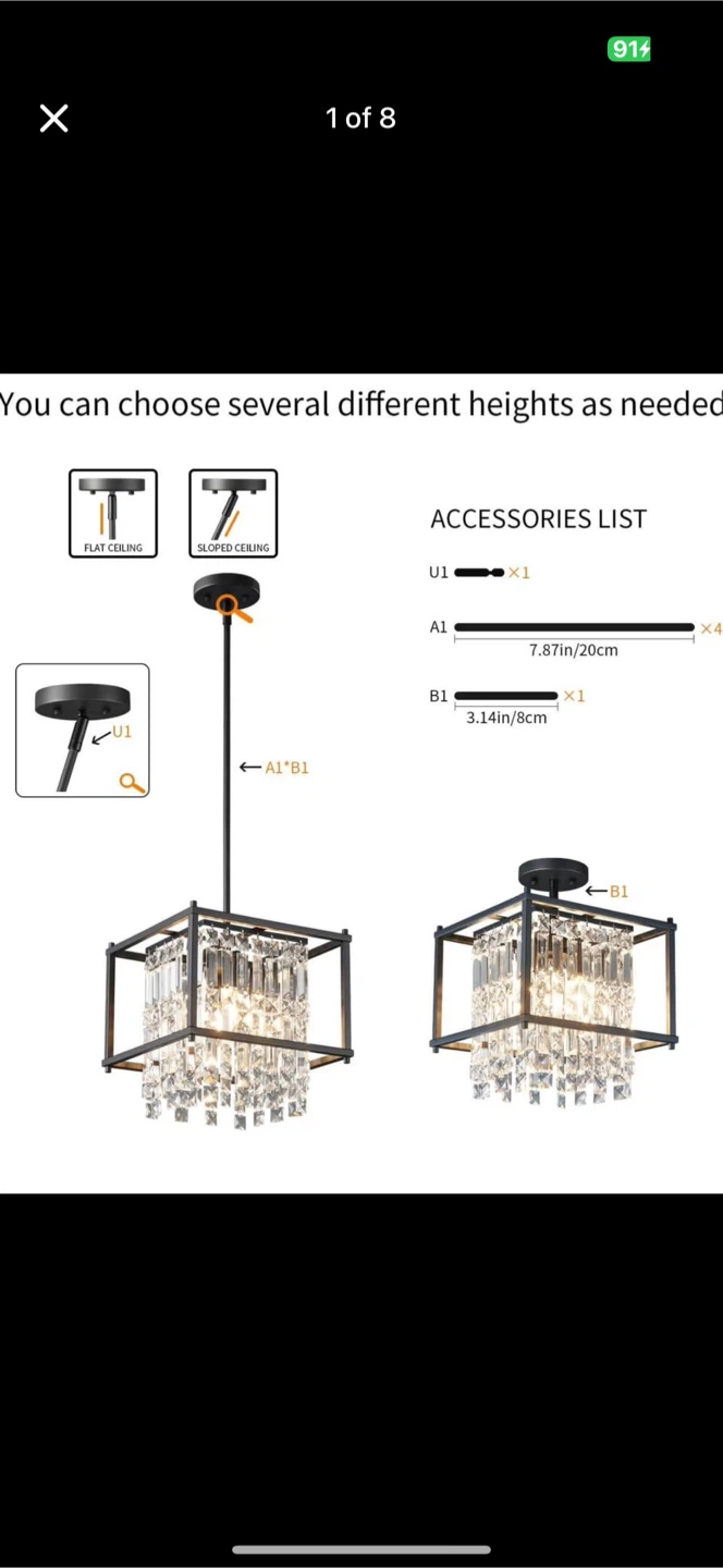 New 4-Light Light Fixture 15.75”  Square Farmhouse Chandelier