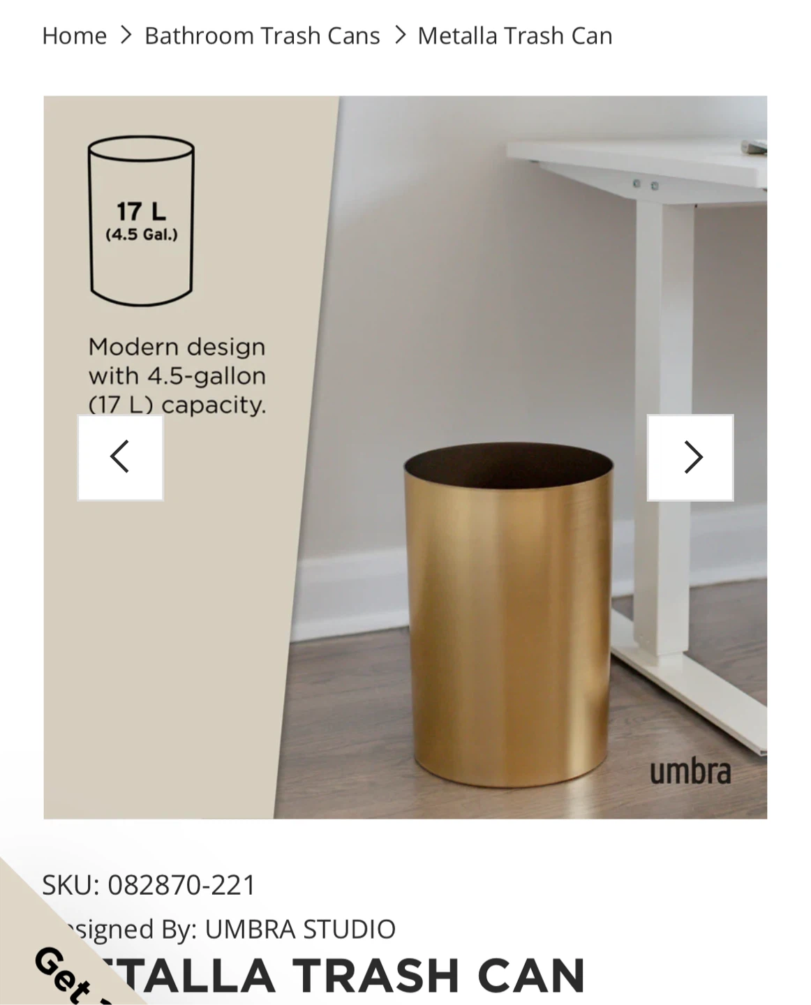 Umbra Metalla Trash Can set  - Gold & Wood - photo 4