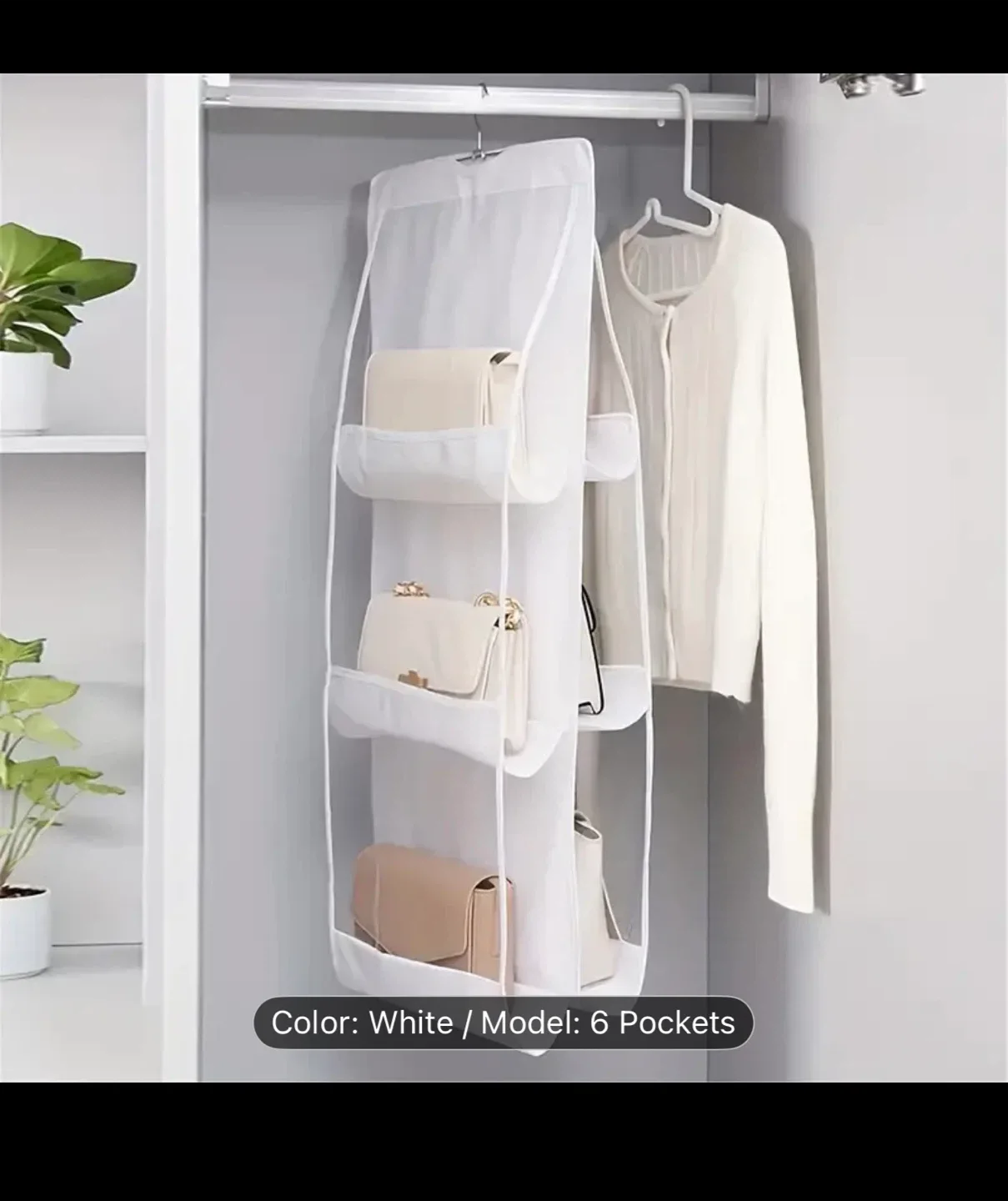White Hanging Purse Organizer - 6 Pockets thumbnail
