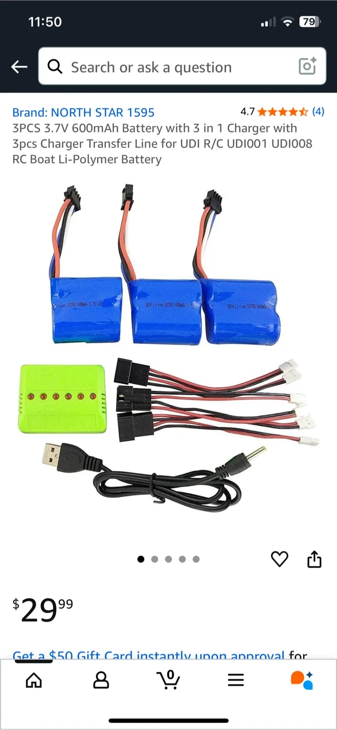 NORTH STAR 1595 3.7V 600mAh Battery with Charger thumbnail