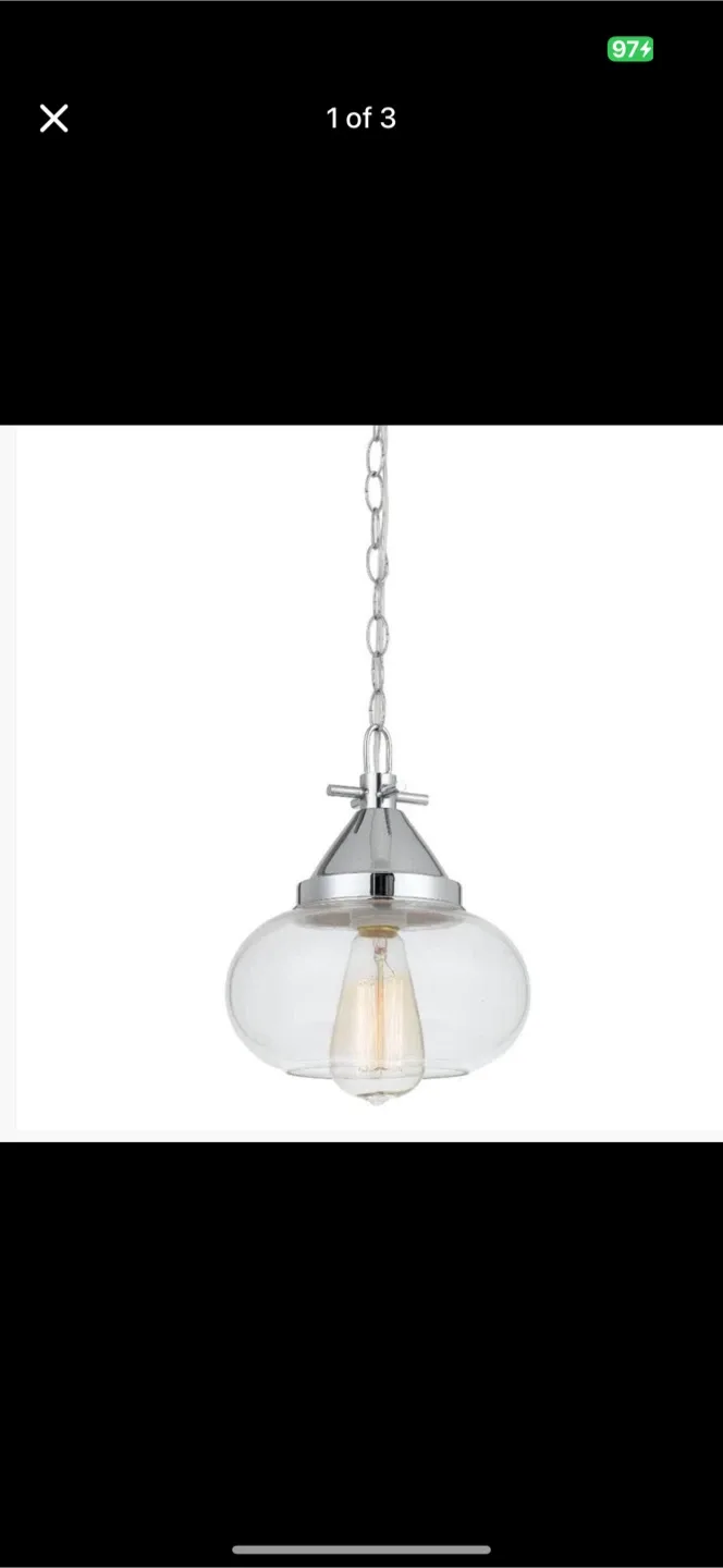 new Chrome 60W Maywood glass mini pendant( have 9 available) thumbnail