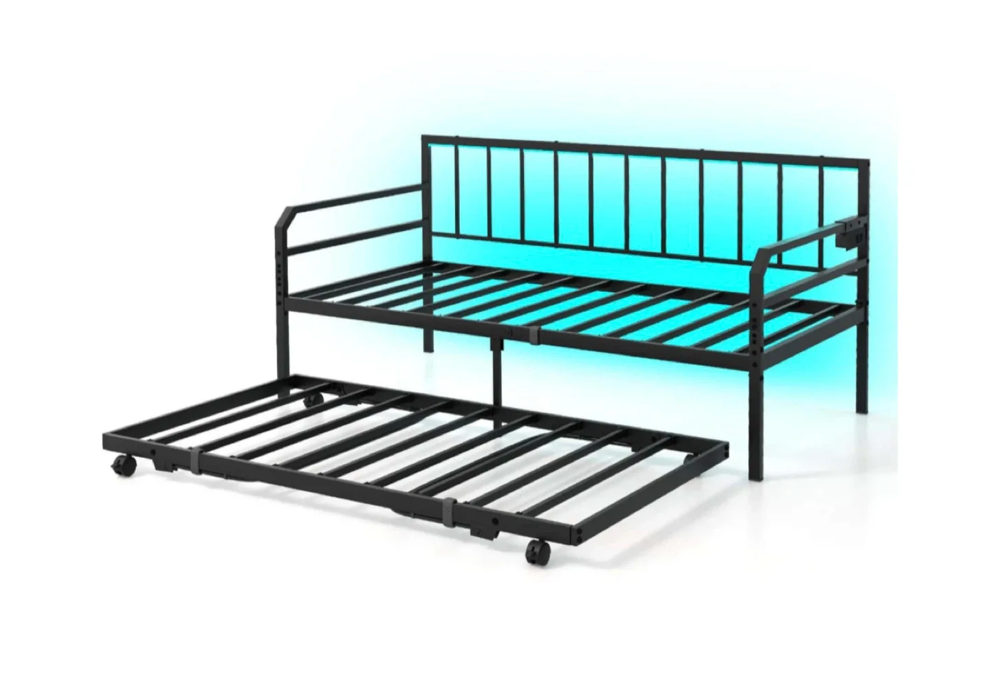 New Black Metal Daybed with Trundle & LED Lights image indicator(4)