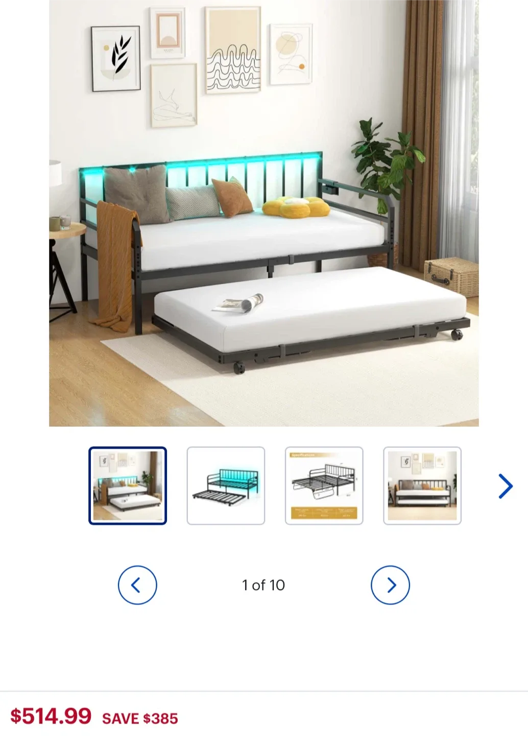 New Black Metal Daybed with Trundle & LED Lights image indicator(6)