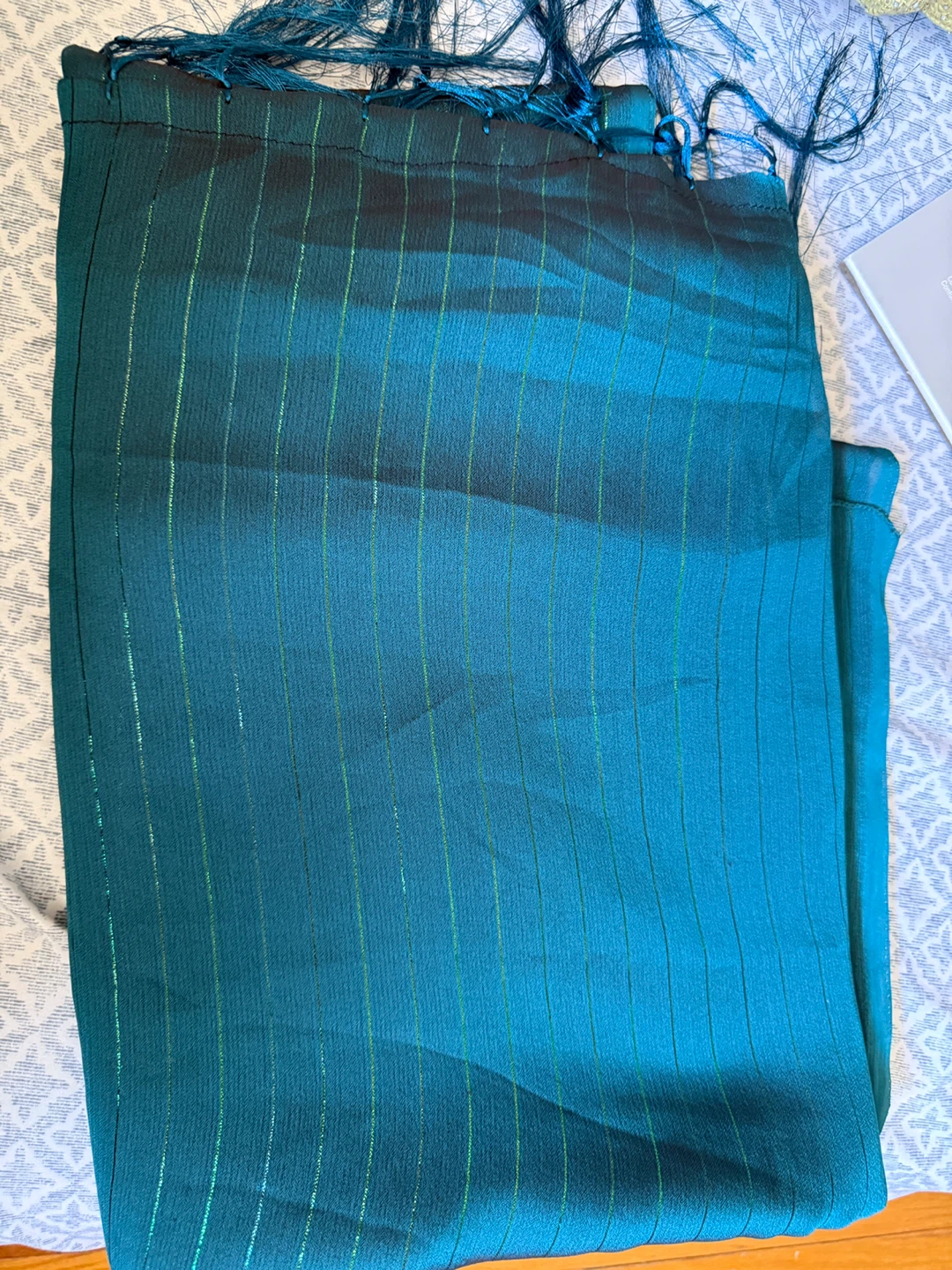 Teal Scarf with Gold Stripes traditional sari