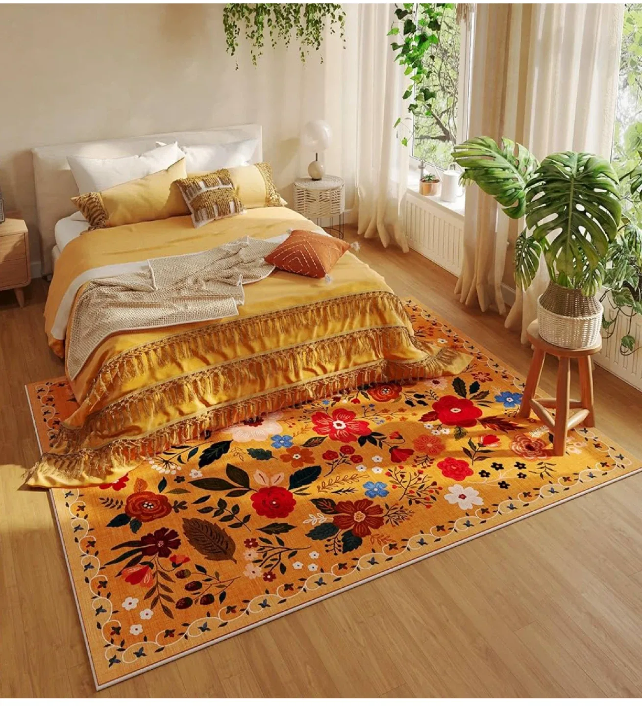 Floral Area Rug - 7x5 ft Orange with Non-Slip Backing thumbnail