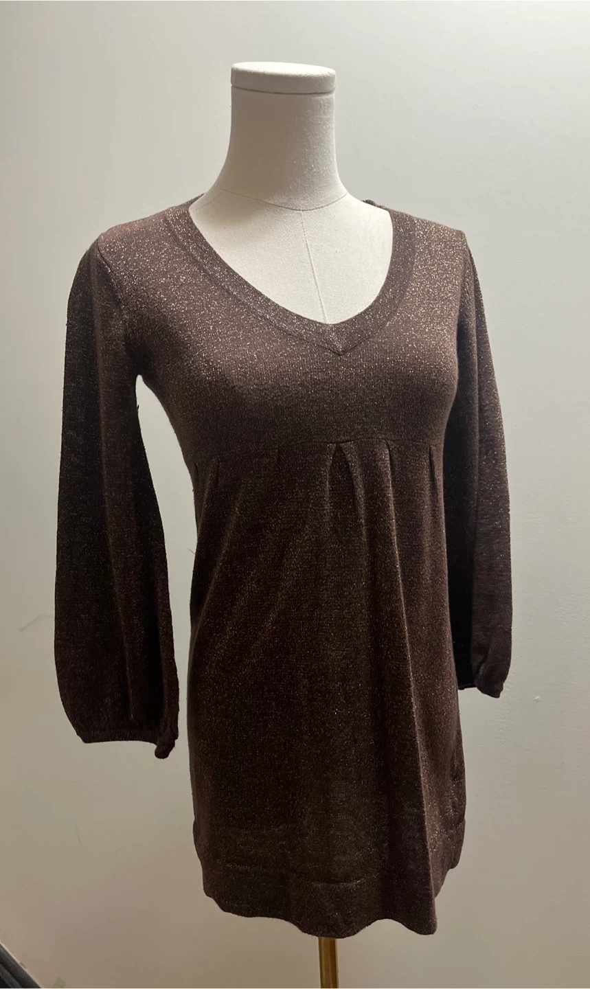 Brown V-Neck sparkly Dress Blouse sz S - photo 5