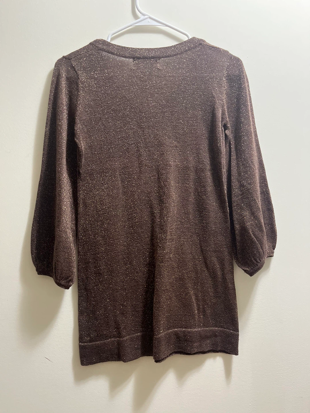 Brown V-Neck sparkly Dress Blouse sz S - photo 4