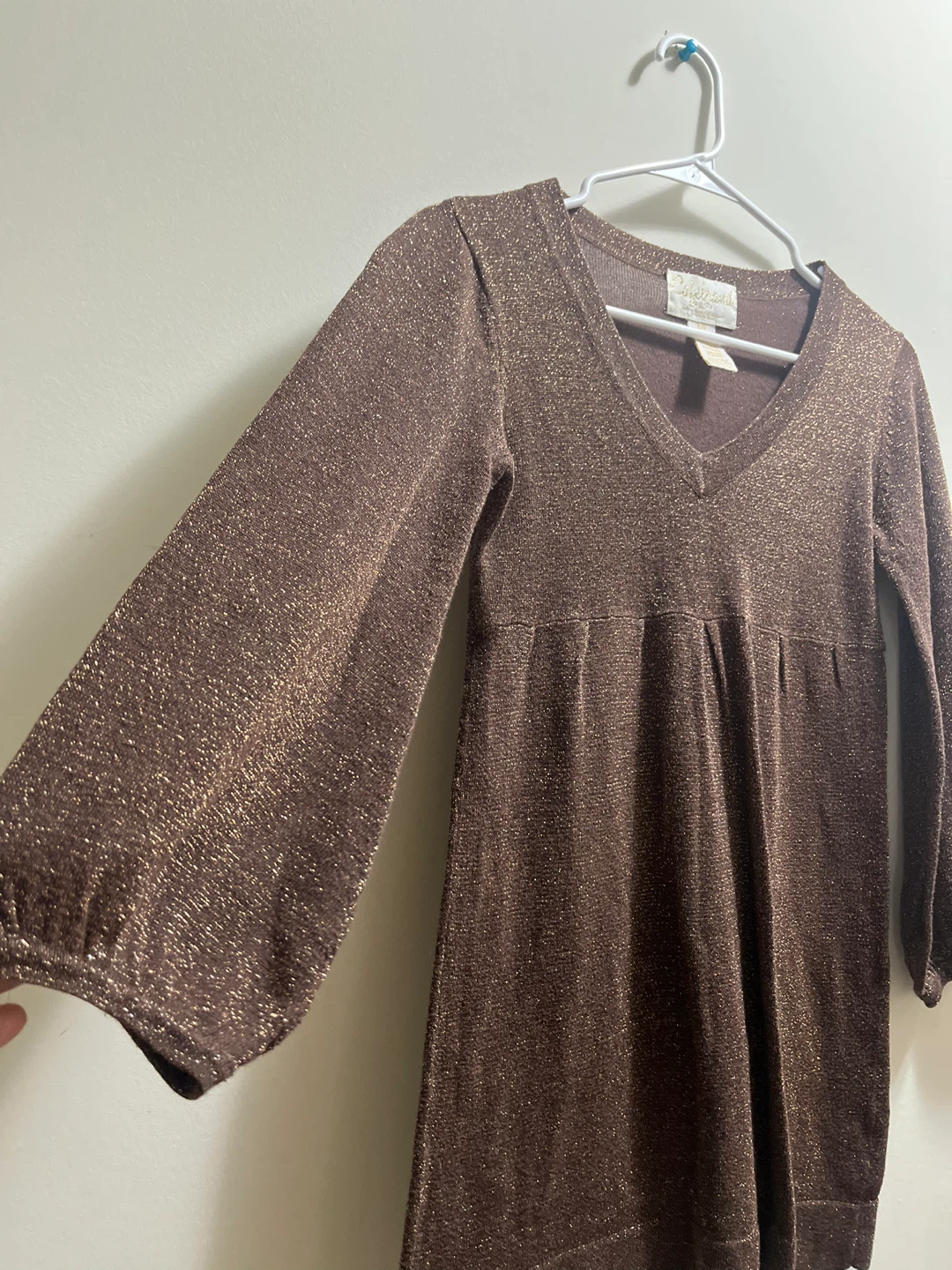 Brown V-Neck sparkly Dress Blouse sz S - photo 2