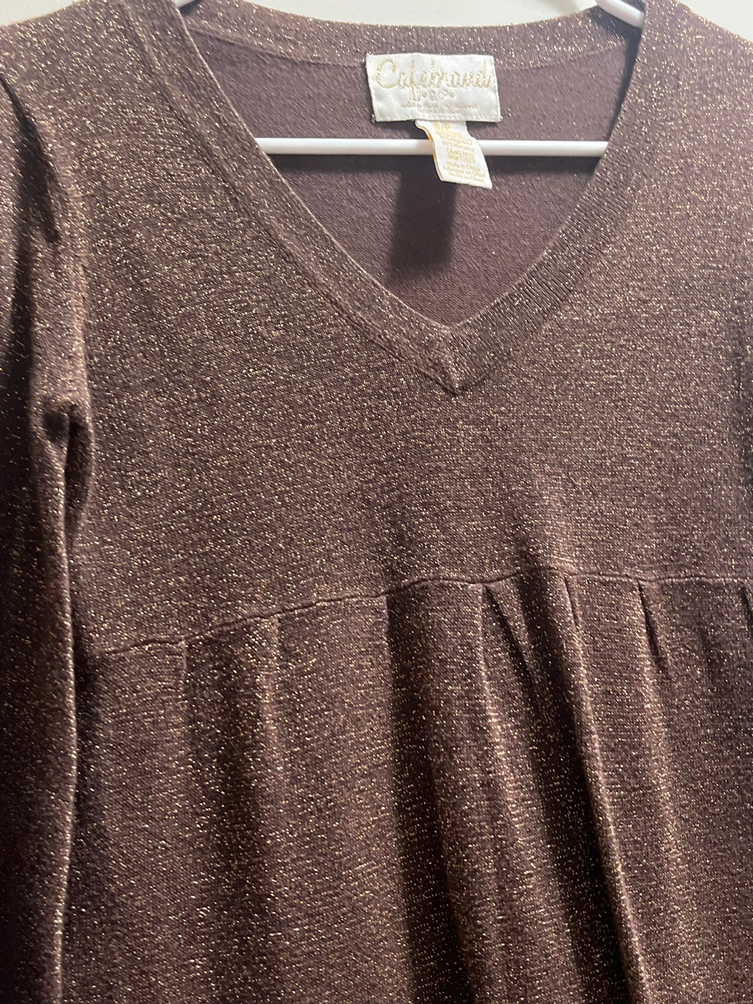 Brown V-Neck sparkly Dress Blouse sz S - photo 3