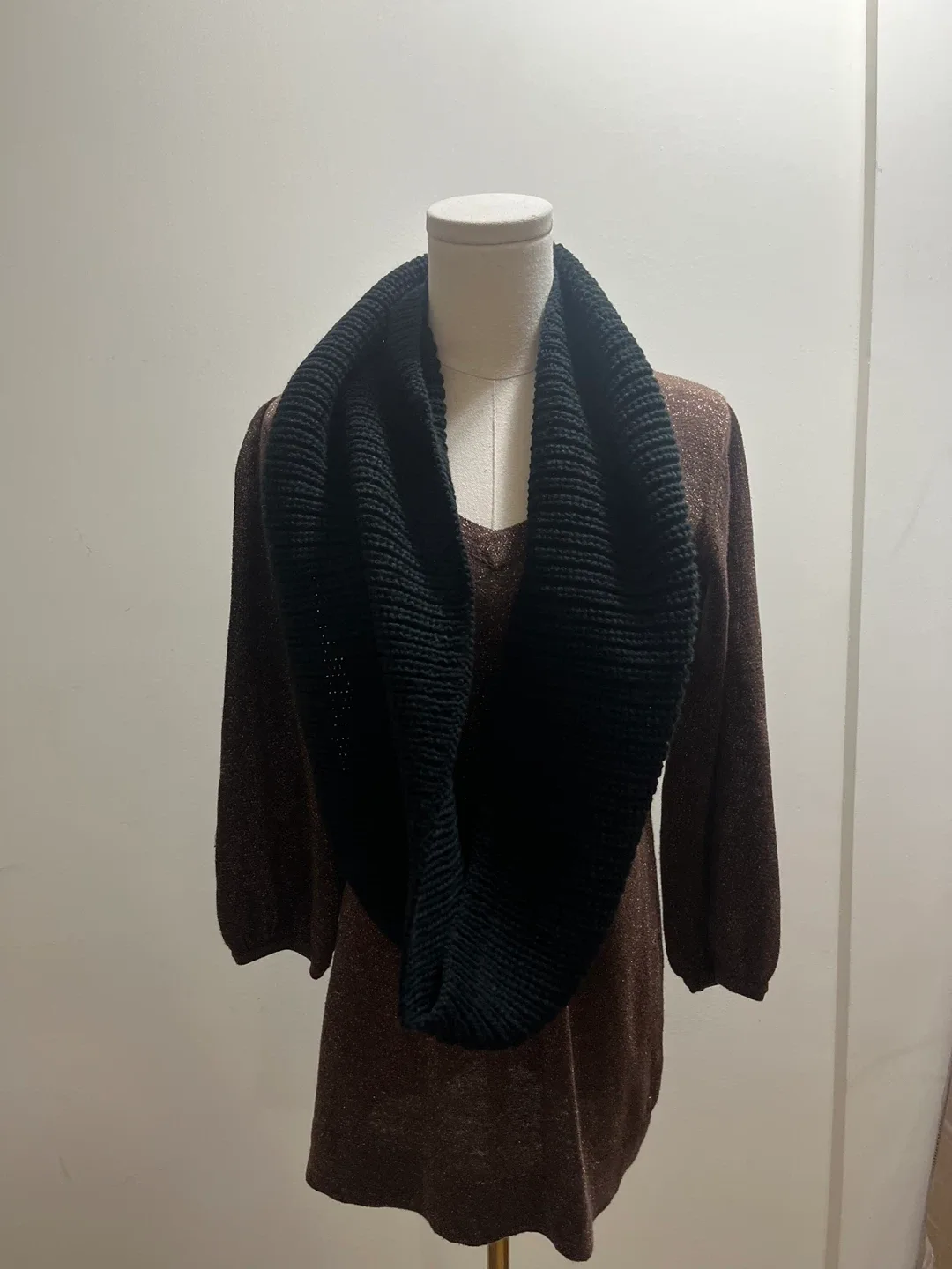 Knitted Black Warm Infinity Scarf thumbnail