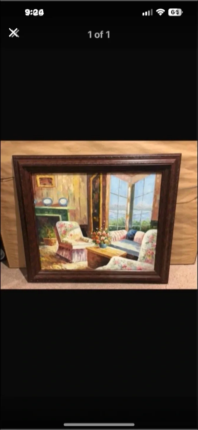 Framed floral living room painting thumbnail