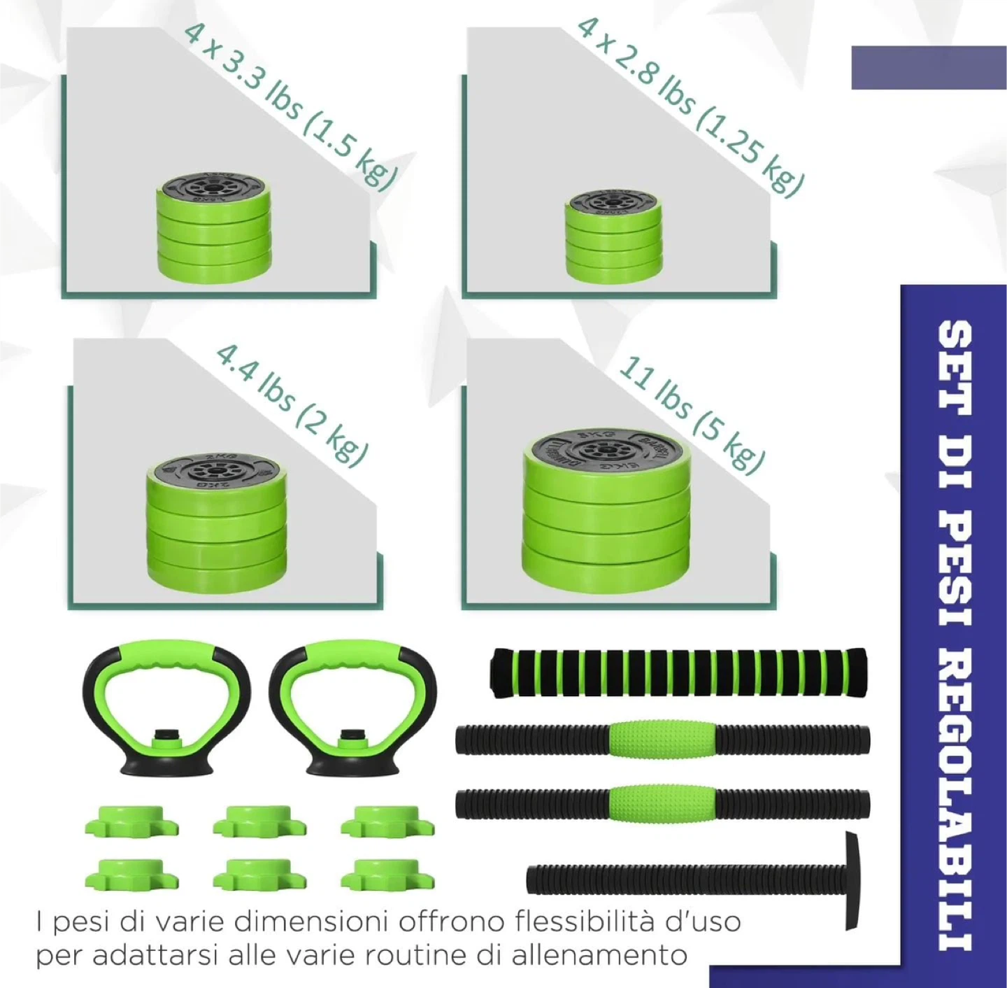 Adjustable Dumbbell Barbell Set - Green - photo 3