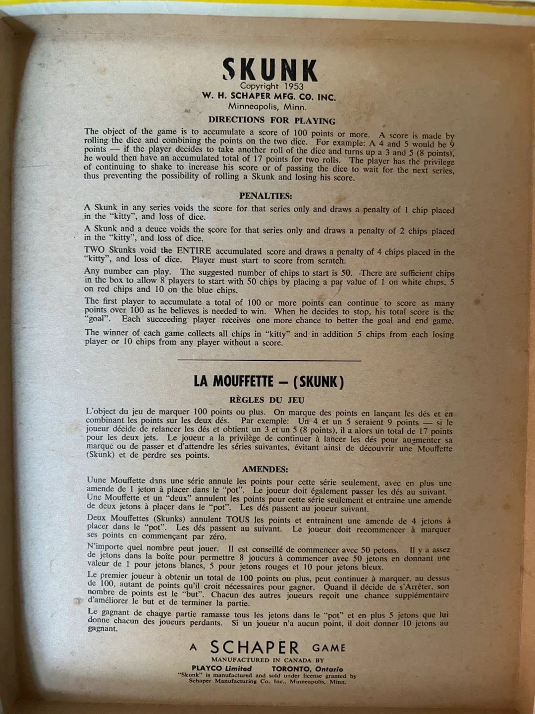 $2  Vintage MCM 1950's SKUNK DICE GAME Canada AS IS image indicator(5)