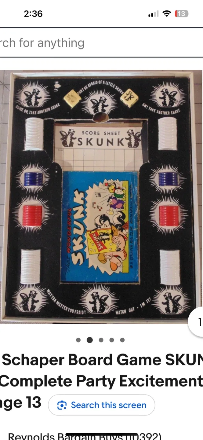 $2  Vintage MCM 1950's SKUNK DICE GAME Canada AS IS image indicator(10)