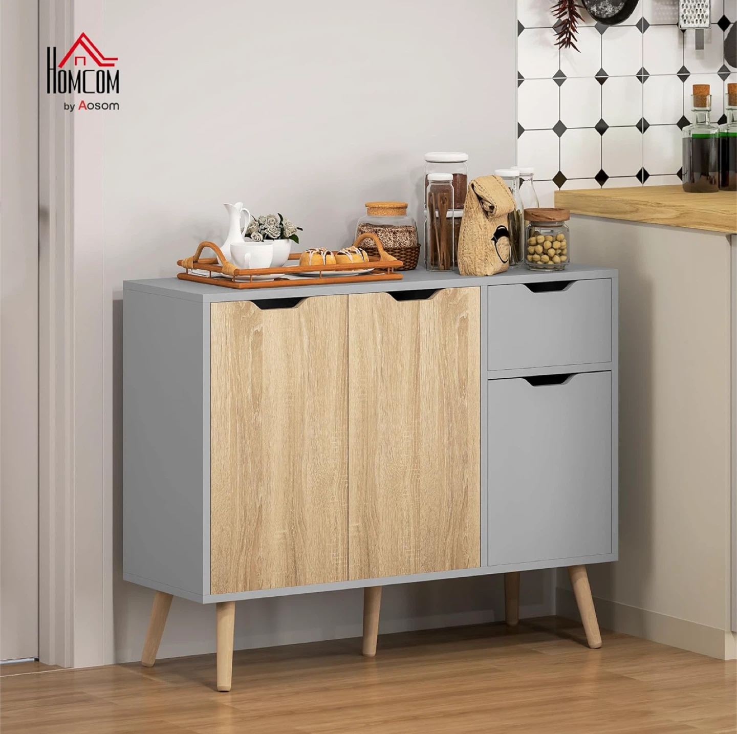 HOMCOM Grey & Wood Accent Cabinet - photo 3