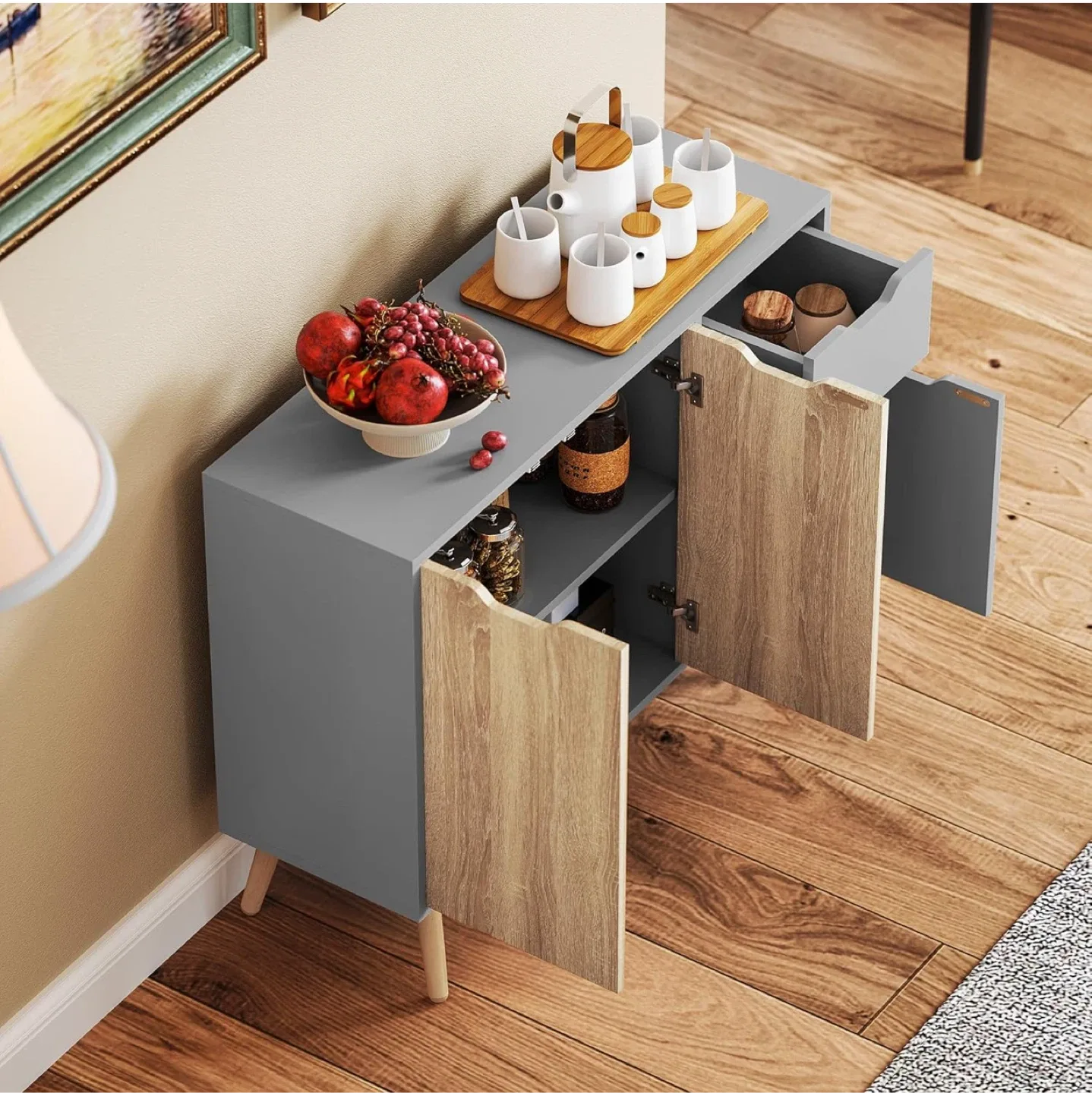 HOMCOM Grey & Wood Accent Cabinet