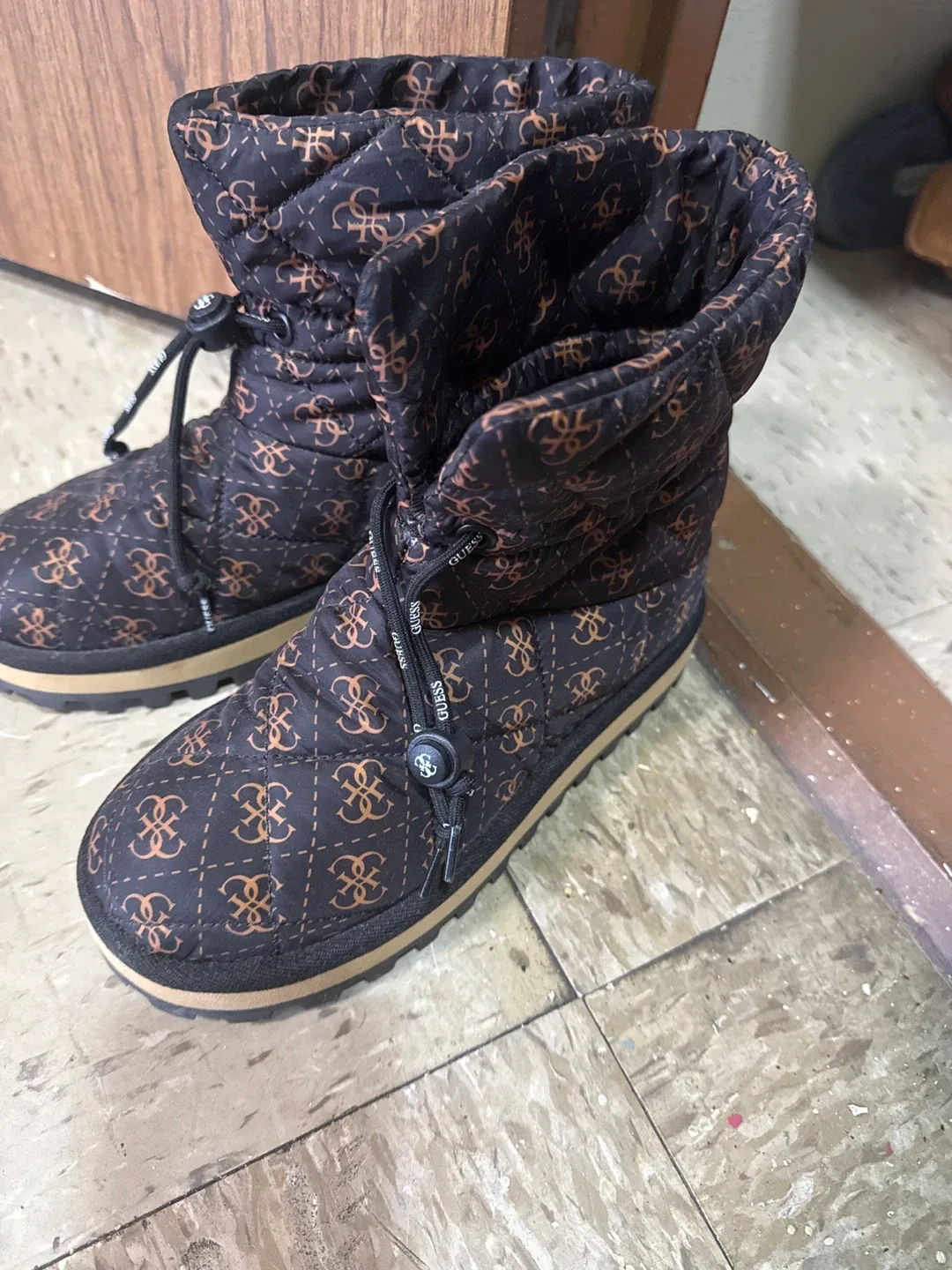 Guess Gweletanz Brown Logo Boots, Size 7 thumbnail