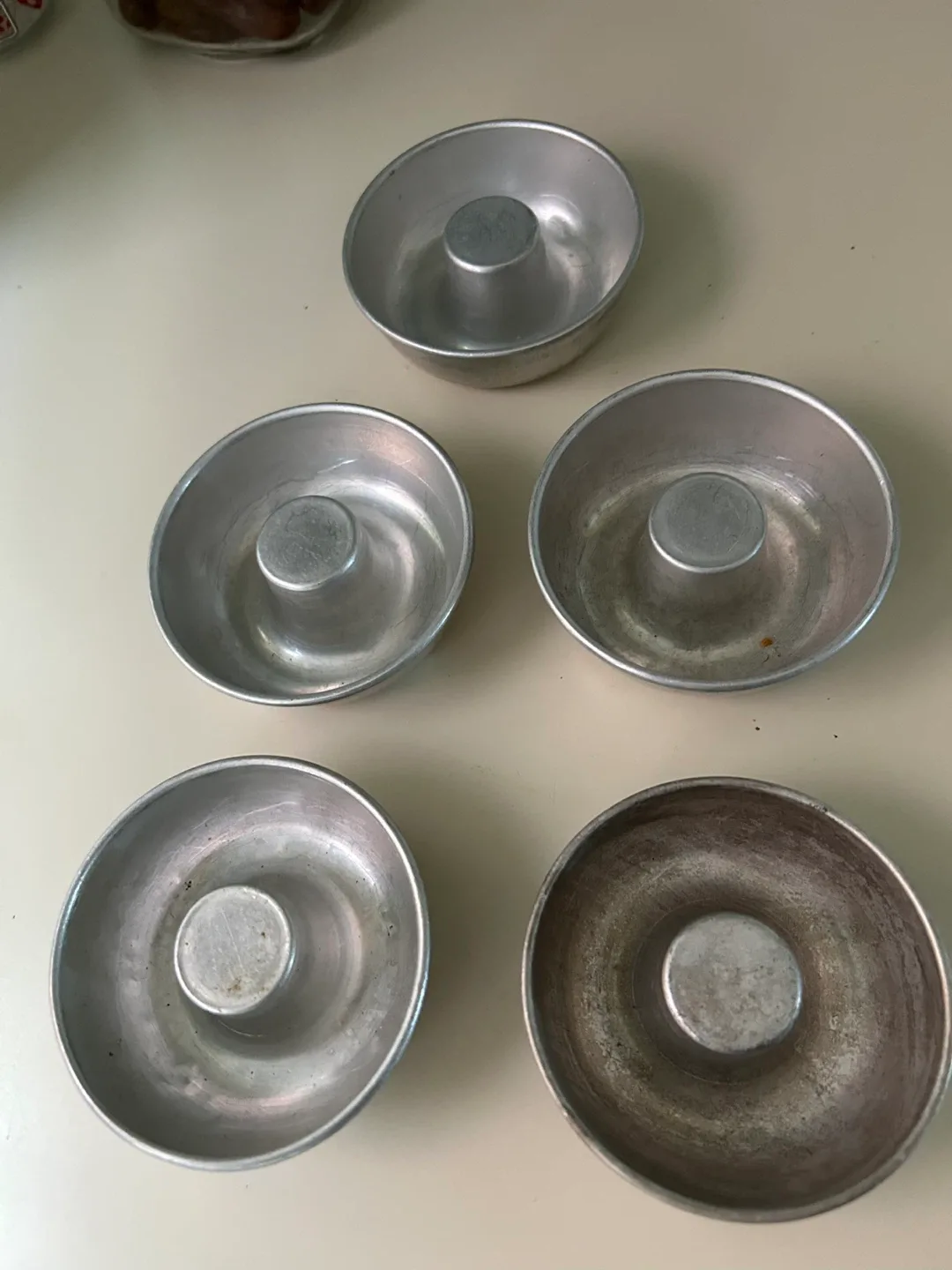 6 vintage small aluminum muffin cake jello molds Bundt image indicator(7)