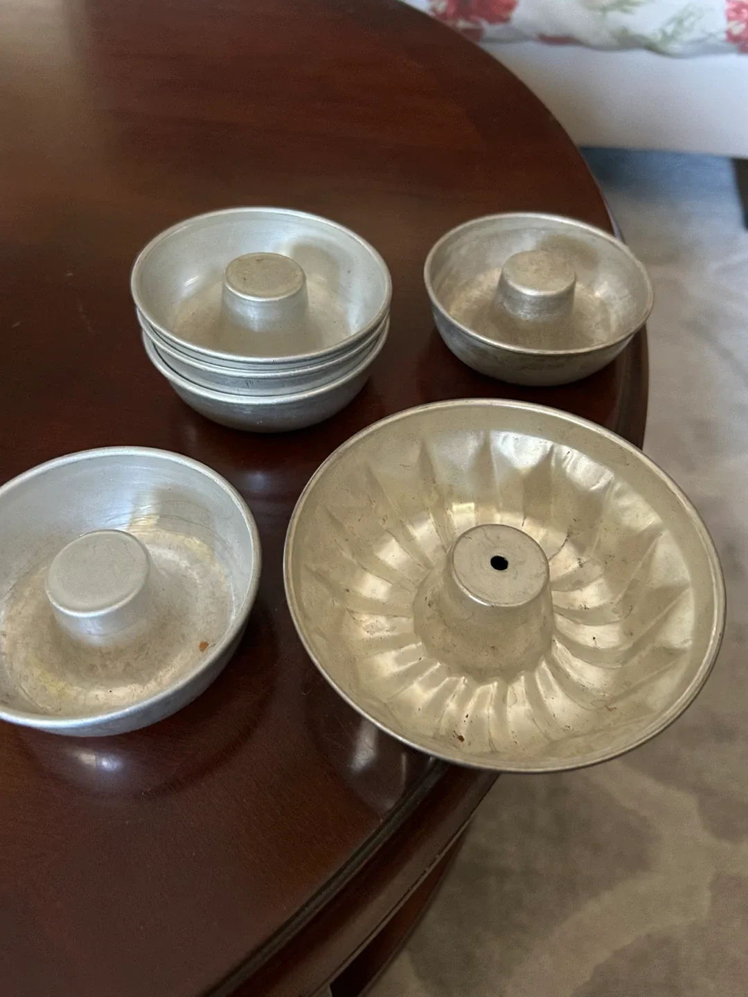 6 vintage small aluminum muffin cake jello molds Bundt thumbnail