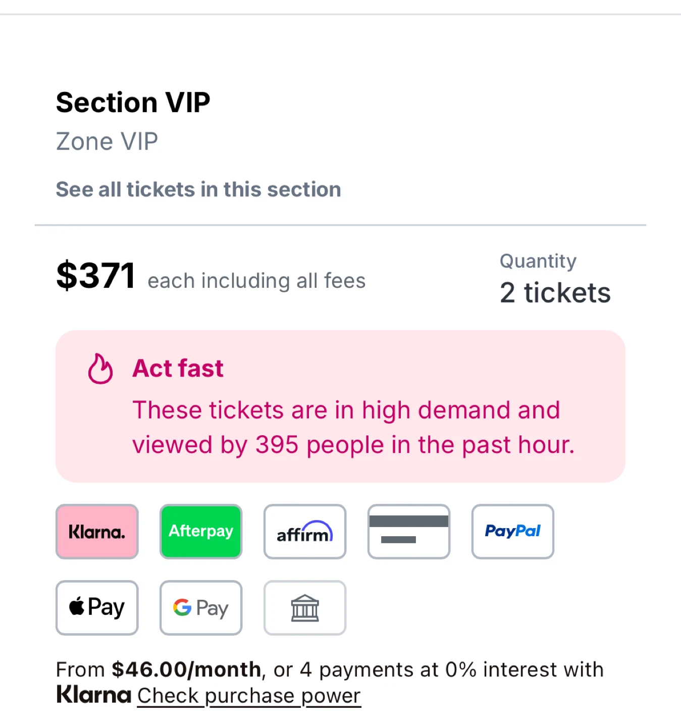 Section VIP Zone VIP Tickets - 2 Tickets