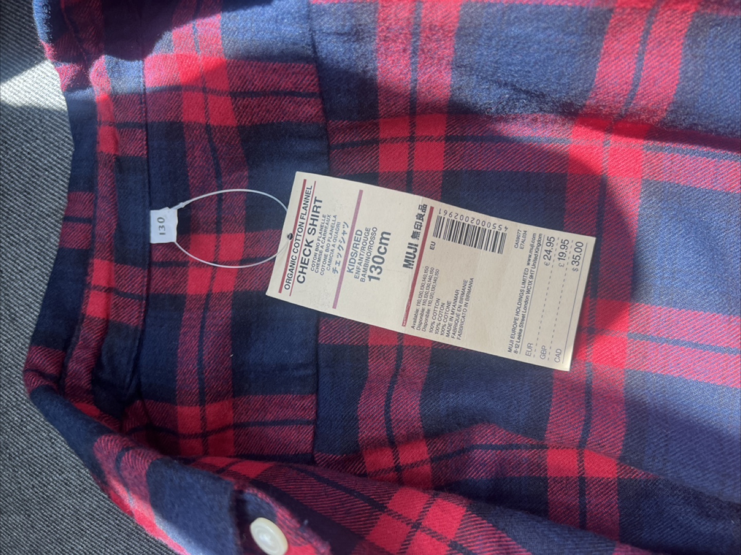 Brand new MUJI Kids Red/Black Flannel Shirt - Size 130 - photo 2