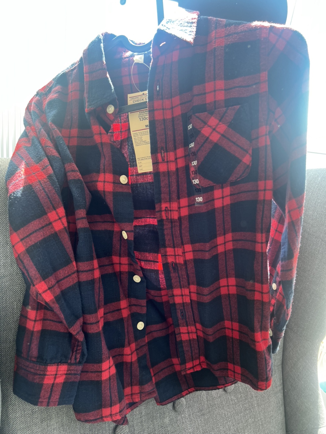 Brand new MUJI Kids Red/Black Flannel Shirt - Size 130