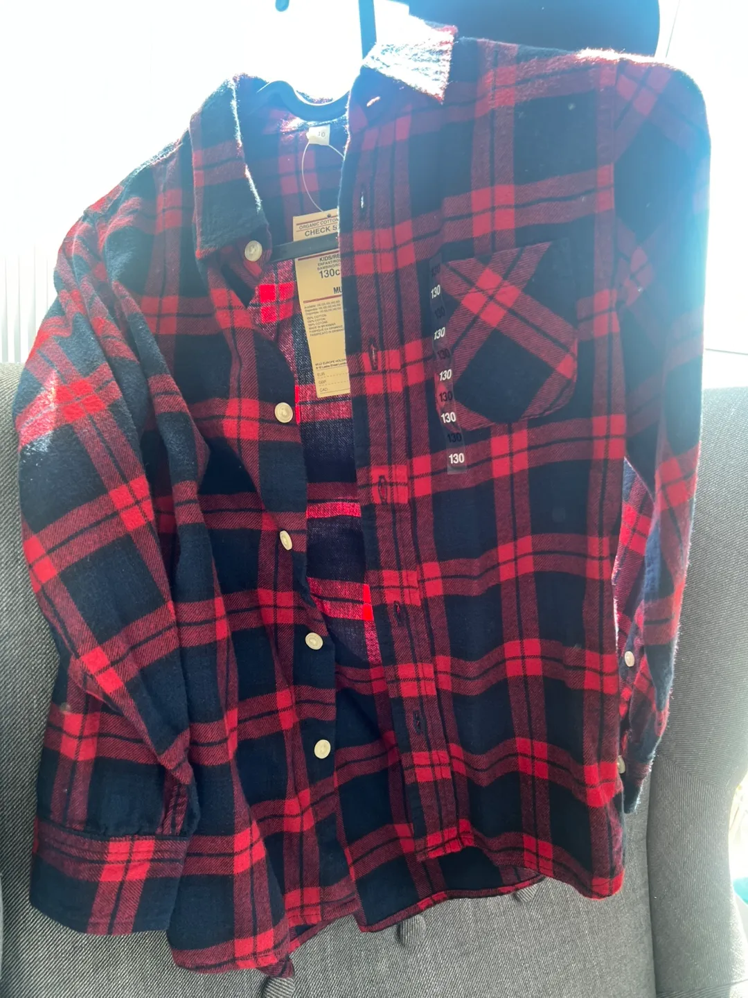 Brand new MUJI Kids Red/Black Flannel Shirt - Size 130 thumbnail
