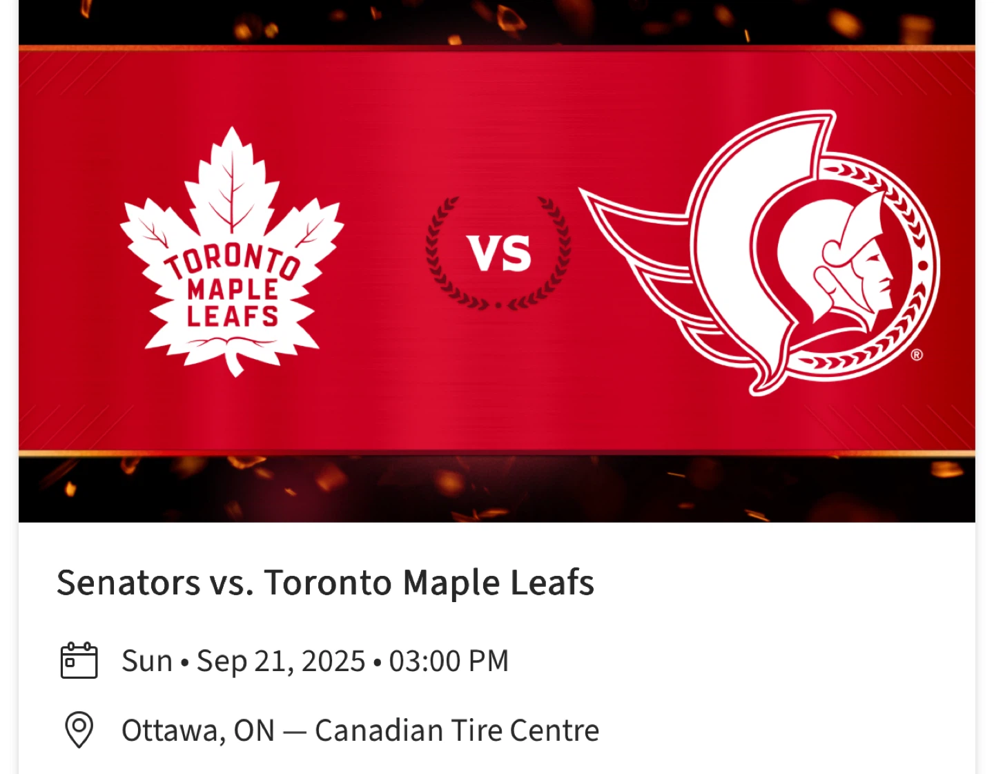 Senators vs. Toronto Maple Leafs Tickets - Sept 21, 2025 - photo 2