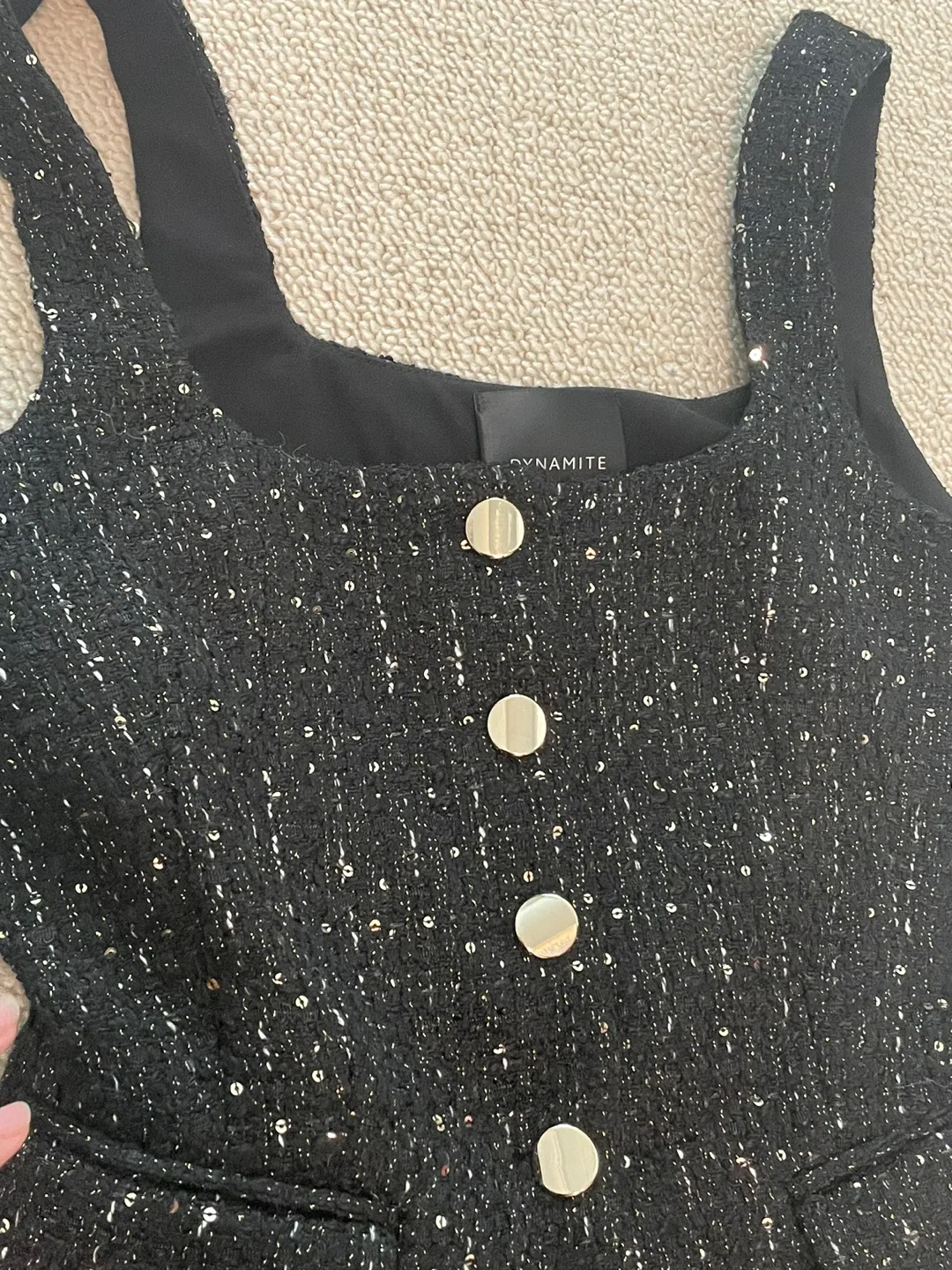 Dynamite Black Top & Striped Linen Pants image indicator(2)