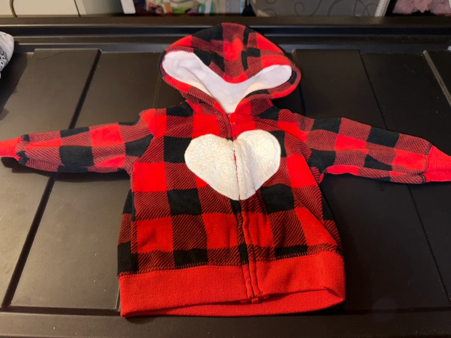 Gymboree Red & Black Plaid Hooded Jacket - 3-6M thumbnail