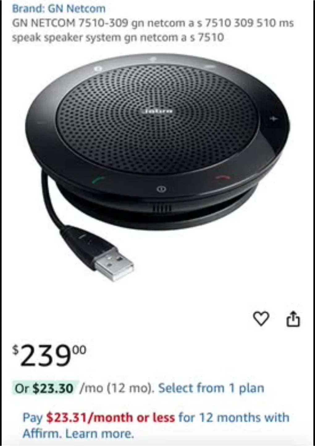 🥕 Jabra Speak 510 Wireless Bluetooth Speaker - Like New! thumbnail