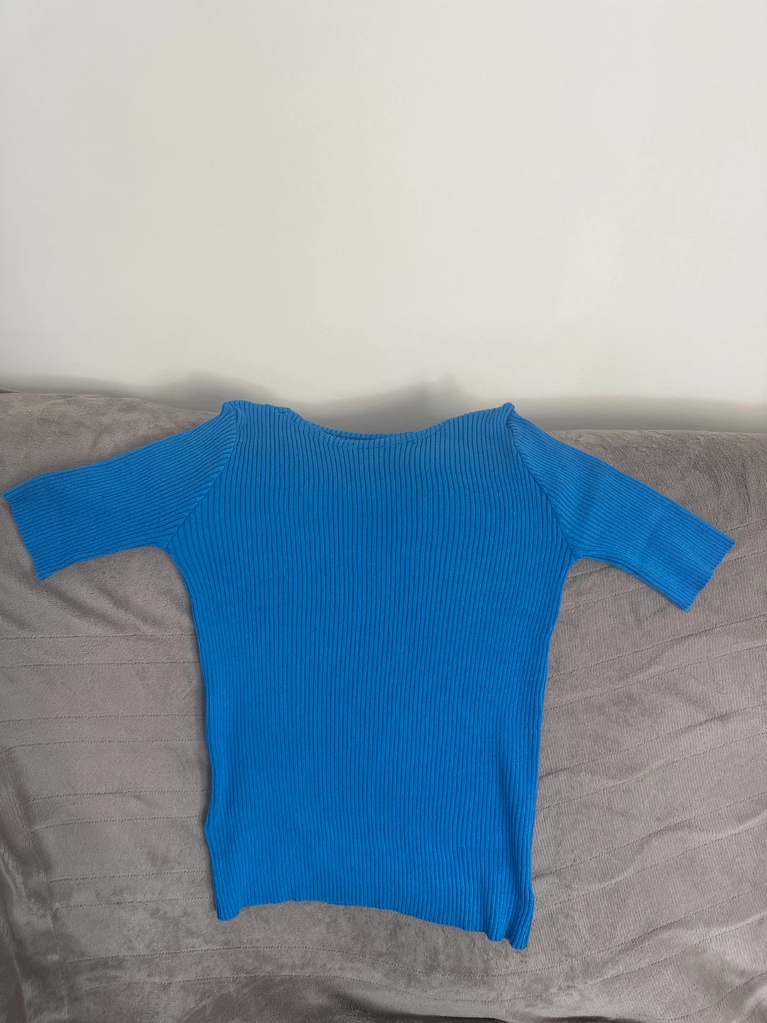 Blue Ribbed Knit Top