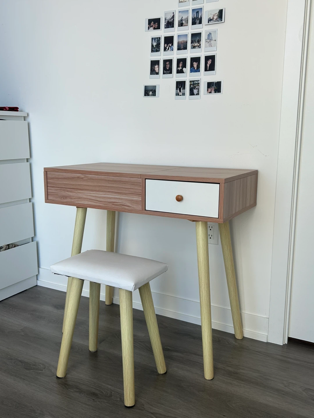 Vanity Table with Flip-Top Mirror + Stool