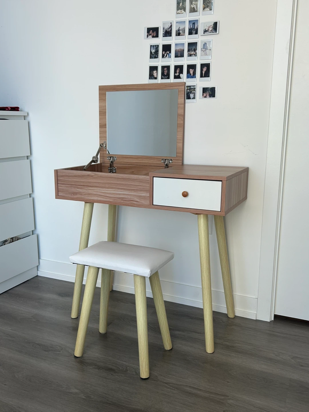 Vanity Table with Flip-Top Mirror + Stool - photo 2