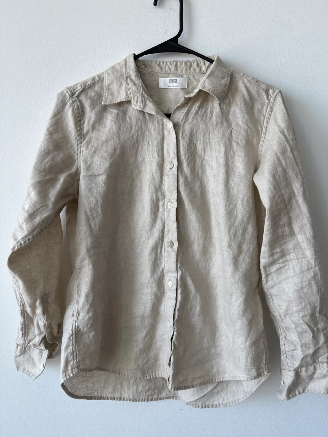 Uniqlo Linen Blend Long Sleeve Shirt - Beige