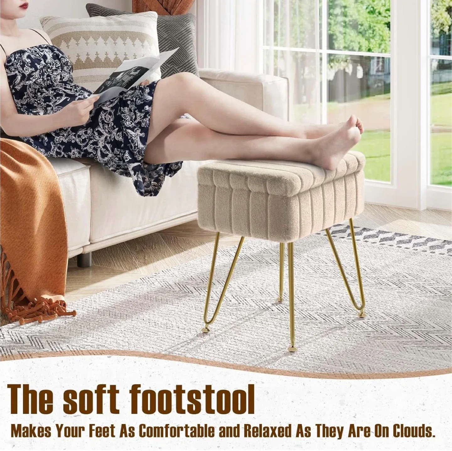 Beige Ottoman Chair with Storage(brandnew) image indicator(4)
