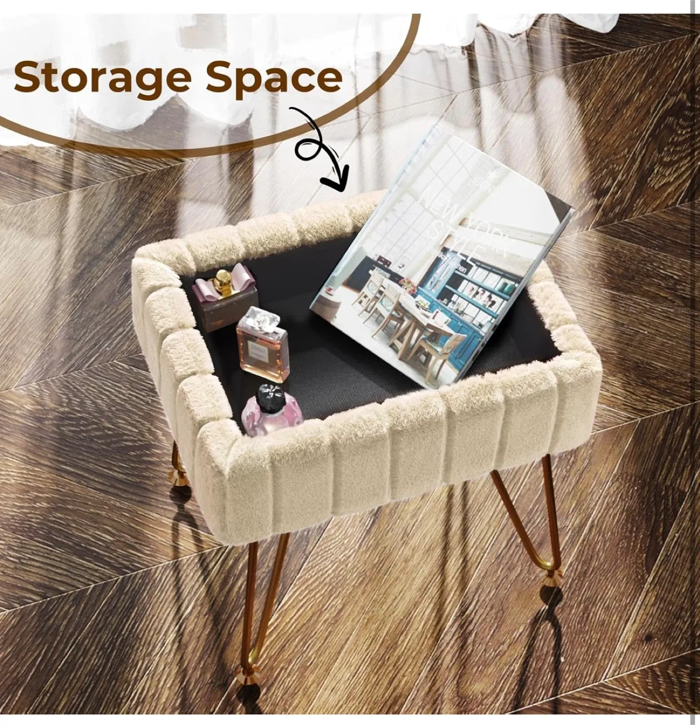 Beige Ottoman Chair with Storage(brandnew) image indicator(6)