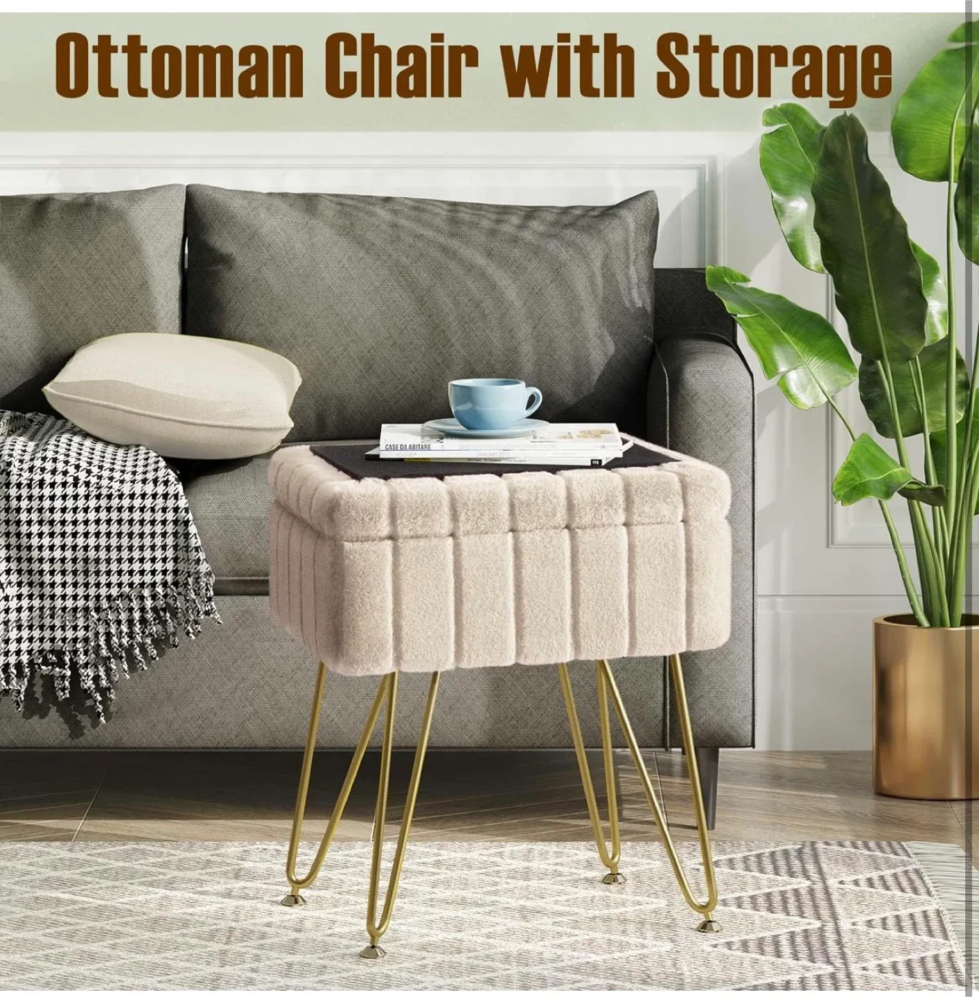 Beige Ottoman Chair with Storage(brandnew) image indicator(5)