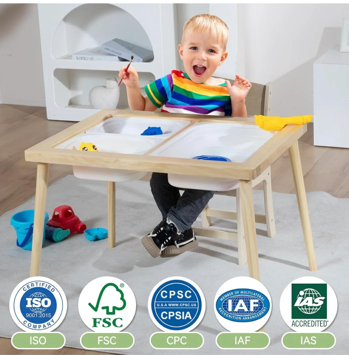 Kids Double-Sided Easel Table with Chair - Birch Wood image indicator(4)