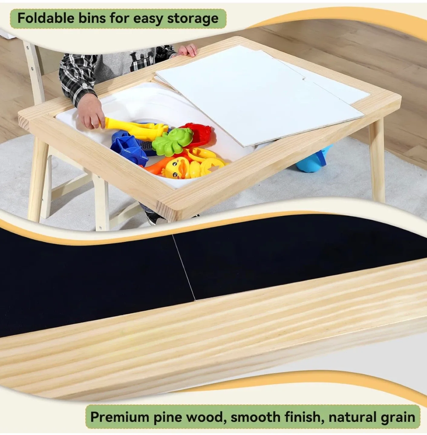 Kids Double-Sided Easel Table with Chair - Birch Wood image indicator(6)