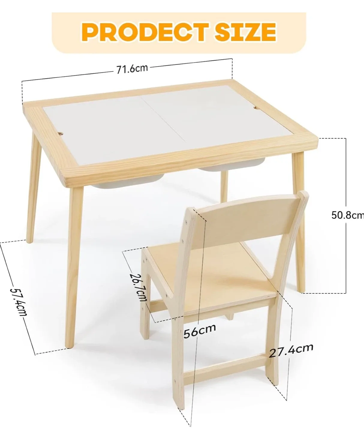 Kids Double-Sided Easel Table with Chair - Birch Wood image indicator(2)