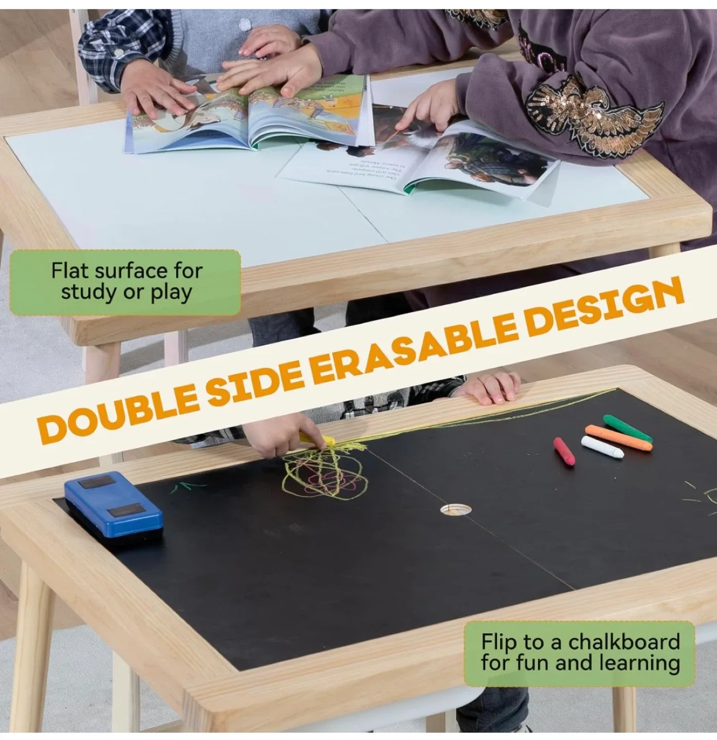 Kids Double-Sided Easel Table with Chair - Birch Wood image indicator(3)