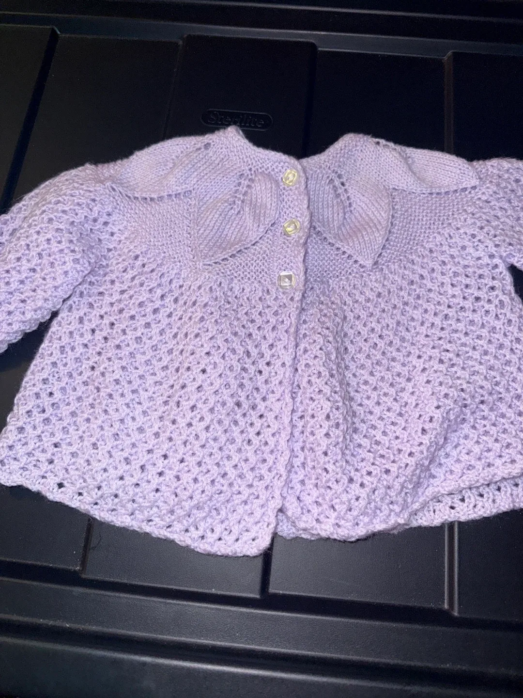 Hand Knitted Baby Cardigan - Lilac thumbnail