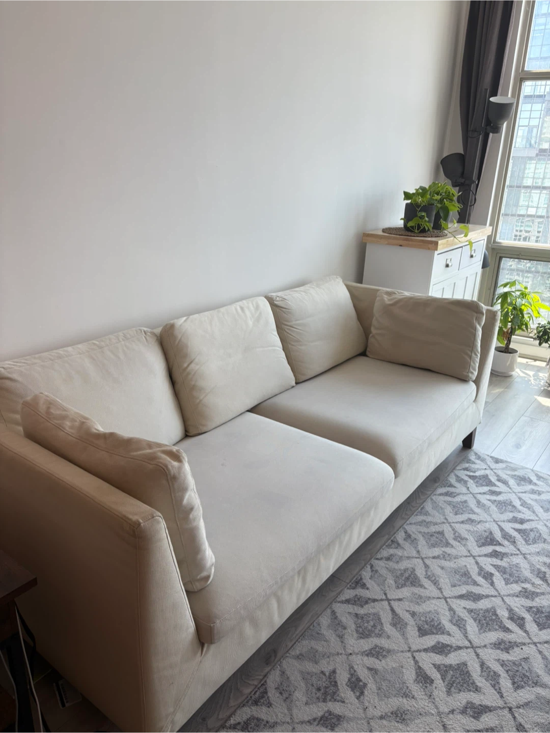 Beige Sofa with Blue Cover - photo 3