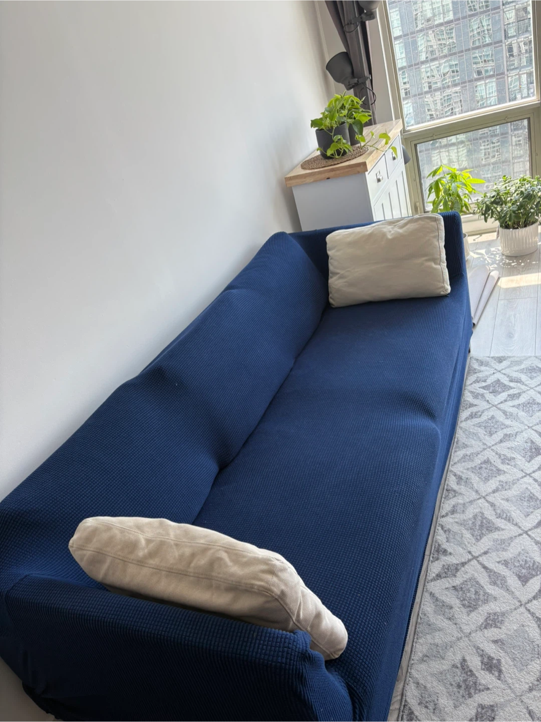 Beige Sofa with Blue Cover - photo 2