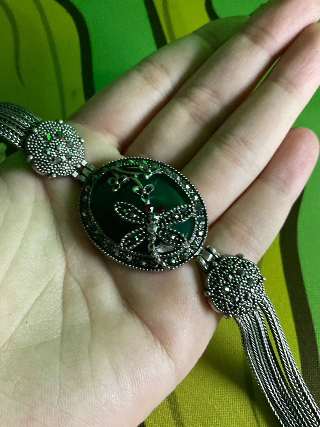 Pure Green Stone with Silver chains 💚🌱🌿 image indicator(3)