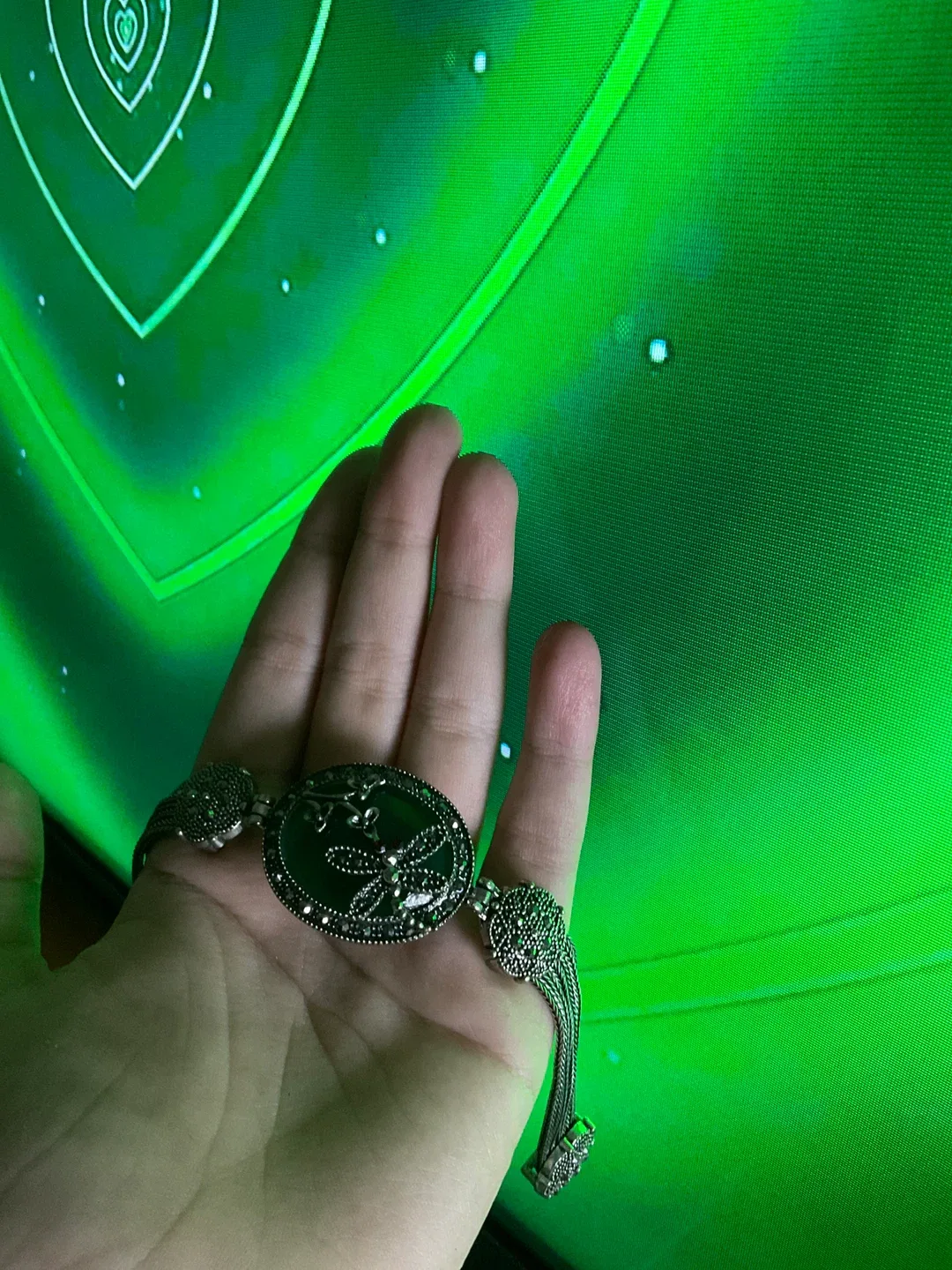 Pure Green Stone with Silver chains 💚🌱🌿 image indicator(2)