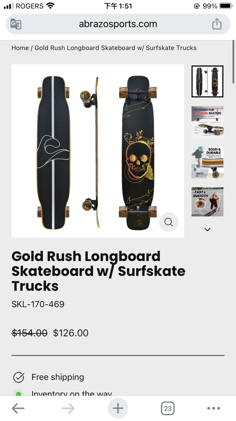 *Brand New*Gold Rush Longboard Skateboard w/ Surfskate Trucks image indicator(4)
