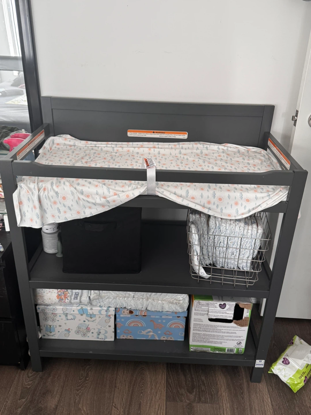 Grey Baby Changing Table with Shelves