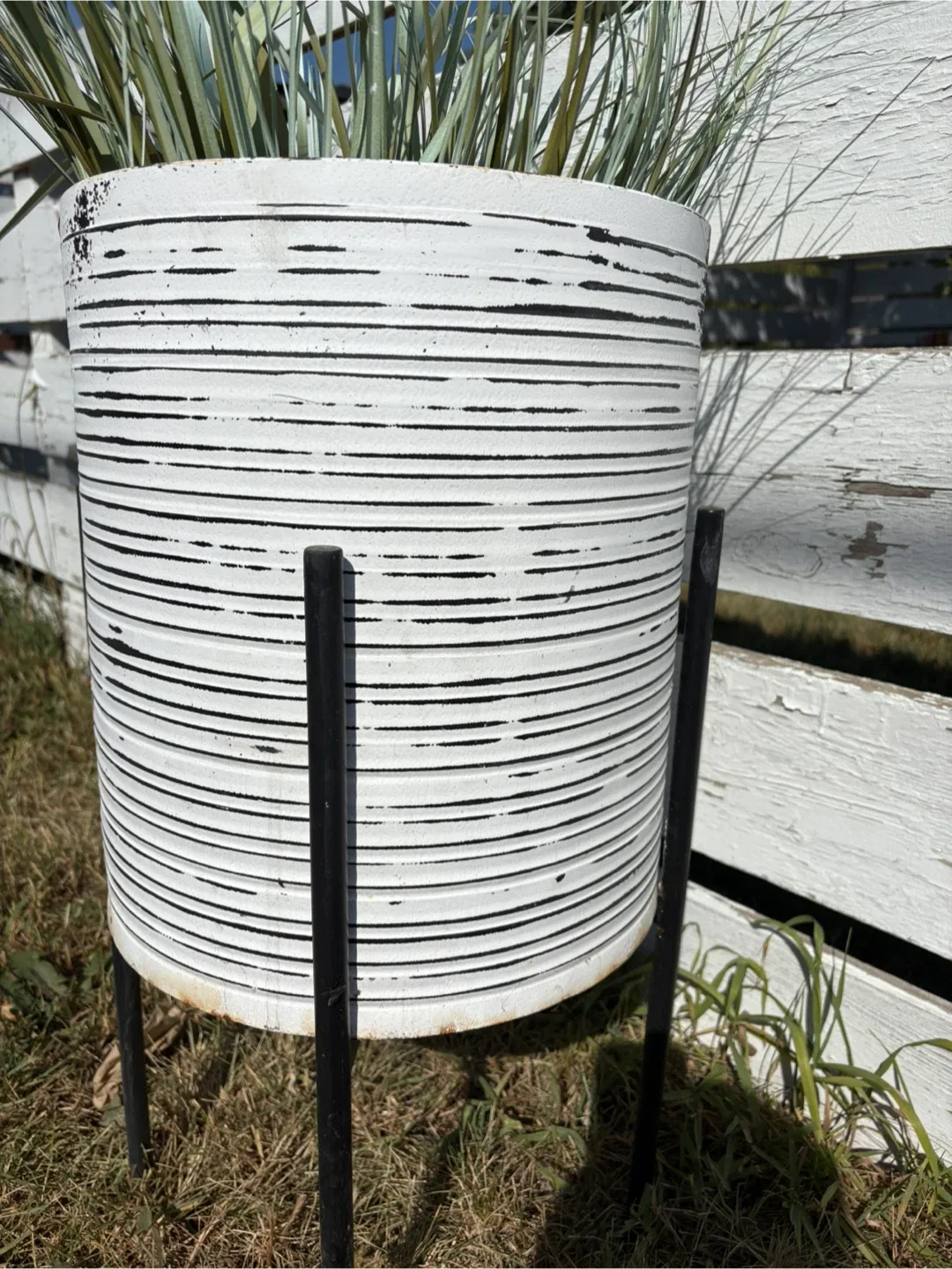 White Striped Planter with Stand thumbnail